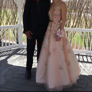 Rose gold floral prom dress